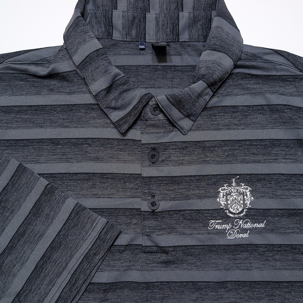 ADIDAS Golf Polo Mens XXL Grey Excellent Trump National Doral Striped Shirt
